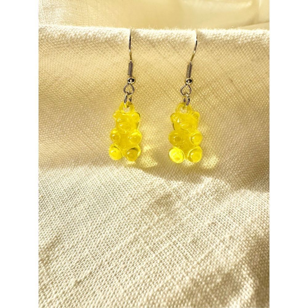 Yellow acrylic gummy bear dangly earrings